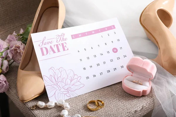 Wedding Calendar Bridal Accessories Chair Closeup — Stockfoto