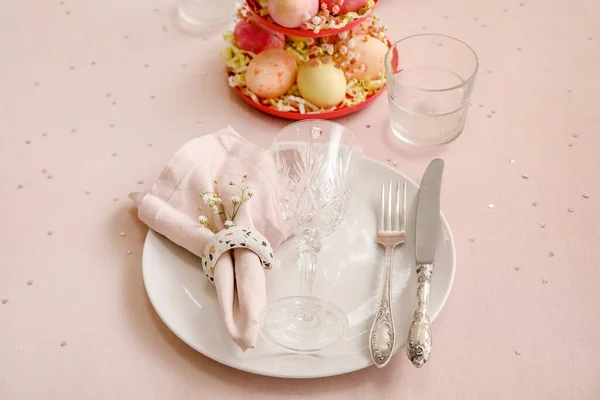 Festive Table Setting Easter Celebration Light Background — Stock Photo, Image