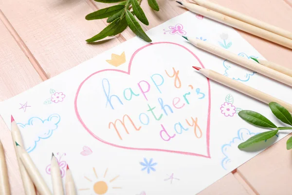Kort Med Texten Happy Mother Day Pennor Och Växtgrenar Rosa — Stockfoto