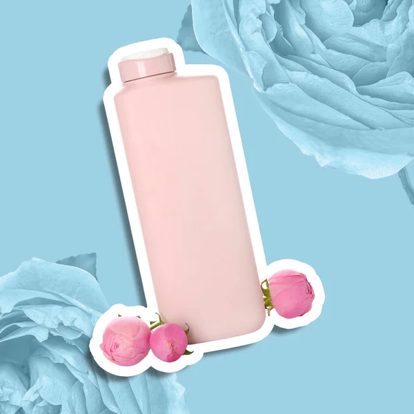 Big Bottle Natural Shampoo Flowers Color Background — Stockfoto