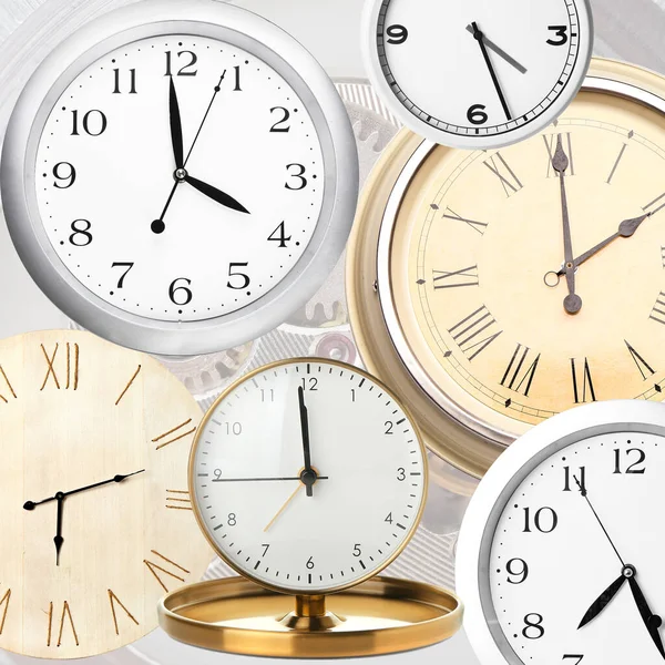 Collage Con Muchos Relojes Diferentes —  Fotos de Stock
