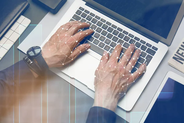 Businessman Working Modern Laptop Office Closeup — Stockfoto