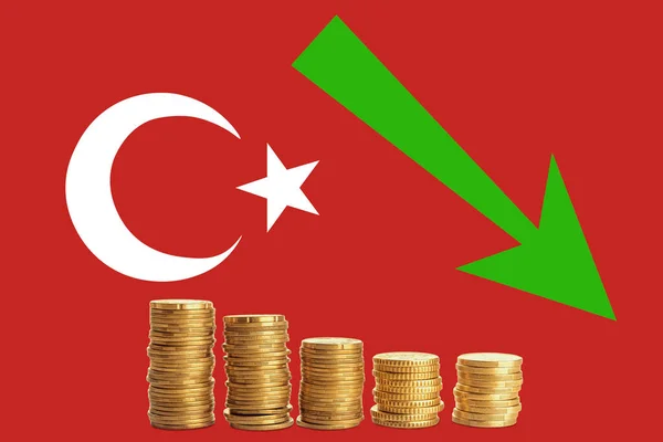 Moedas Flecha Contra Bandeira Turquia Conceito Crise Financeira — Fotografia de Stock