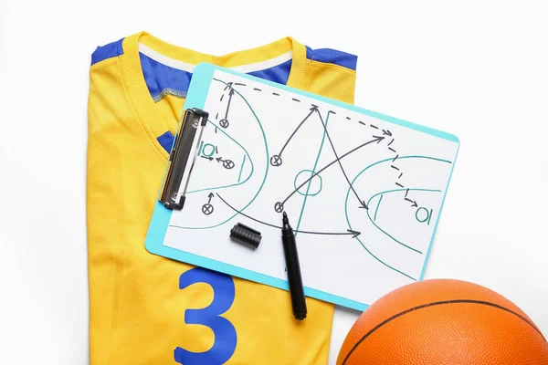Papan Klip Dengan Skema Gambar Permainan Basket Dan Seragam Pada — Stok Foto