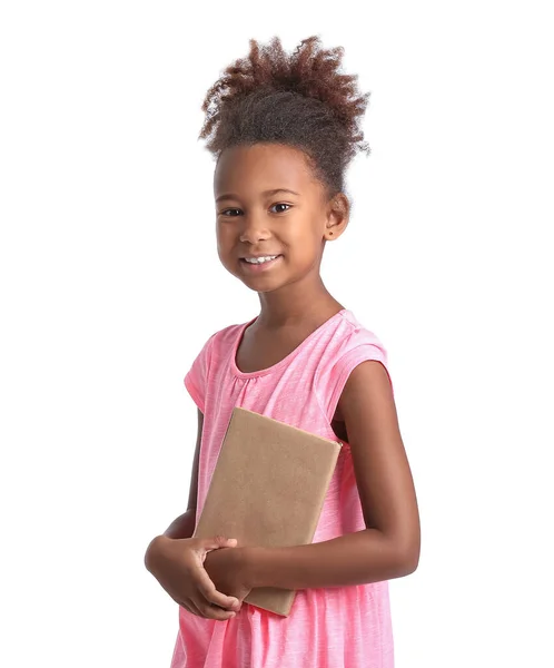 Little African American Girl Book White Background — стоковое фото