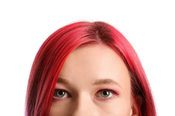 Beautiful Young Woman Bright Hair White Background Closeup — Fotografia de Stock