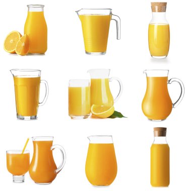 Beyaza izole edilmiş taze portakal suyu.