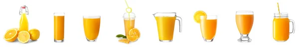 Many Glassware Fresh Orange Juice Isolated White — Zdjęcie stockowe