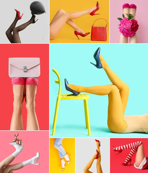 Collage Legs Beautiful Young Women High Heels — Stok Foto