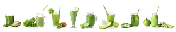 Set Healthy Green Juices White Background — ストック写真