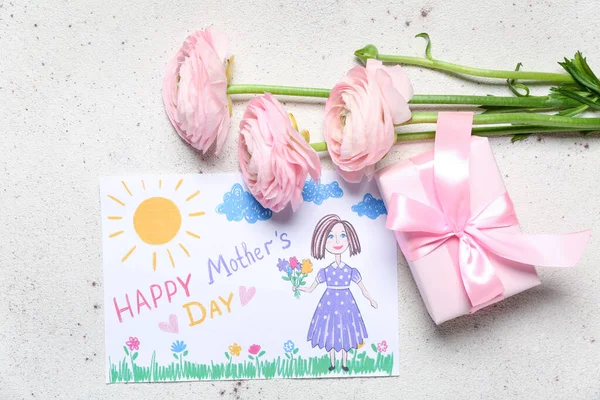 Bild Med Texten Happy Mother Day Blommor Och Presentförpackning Ljus — Stockfoto