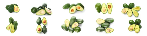Set Fresh Avocados Isolated White — Stok fotoğraf