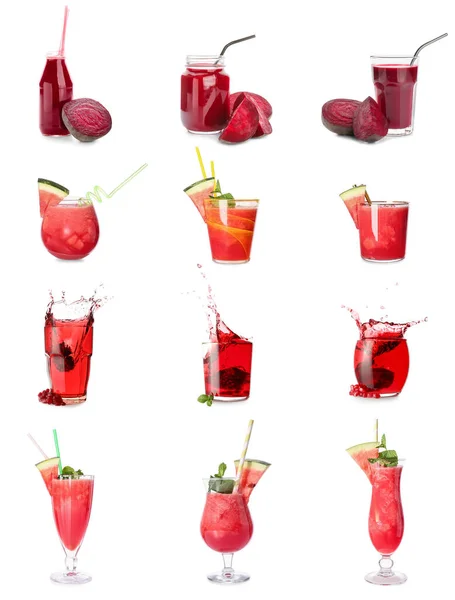 Set Healthy Red Juices White Background — Zdjęcie stockowe