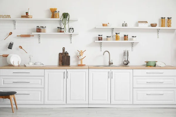 Interior Light Kitchen White Counters Utensils — Photo