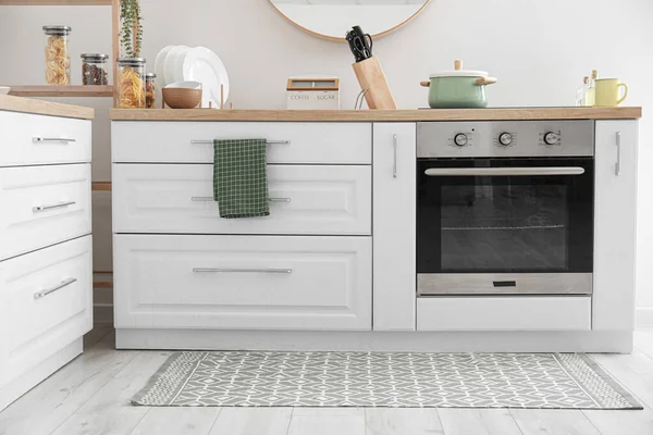 Electric Oven White Drawers Modern Kitchen — Stock Fotó
