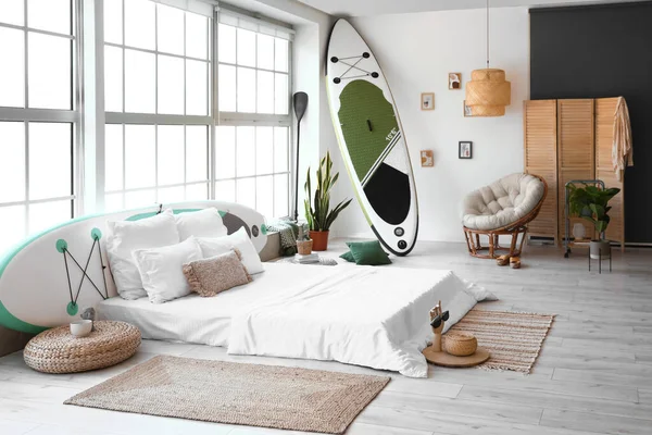 Stylish Interior Bedroom Sup Boards — Stock Photo, Image
