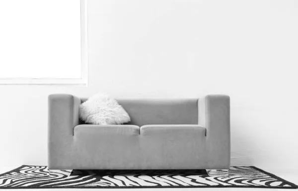 Grey Sofa Cushion Carpet Light Wall — ストック写真