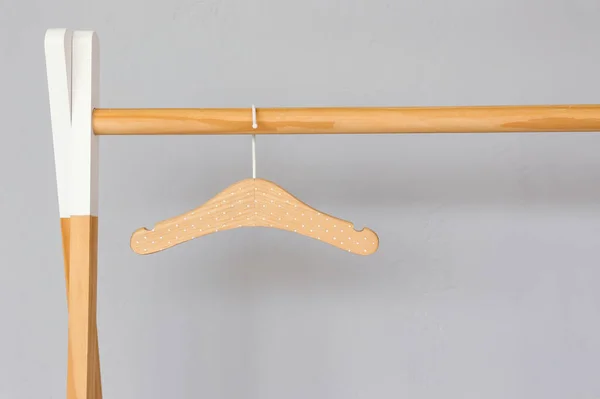 Wooden Rack Hanger Grey Wall Closeup — Stockfoto