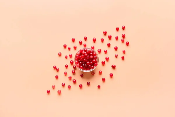 Bowl Red Lingonberries Beige Background — Photo