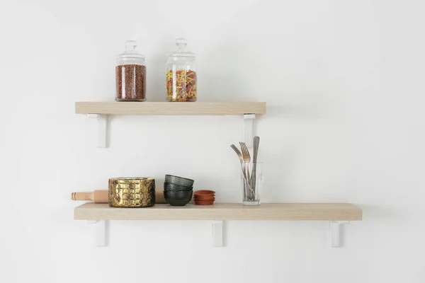 Shelves Kitchenware Hanging Light Wall — Stock Photo, Image