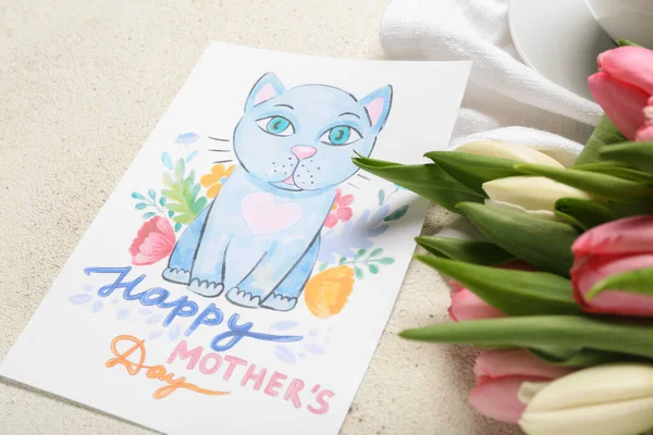 Bild Med Texten Happy Mother Day Och Blommor Vit Bakgrund — Stockfoto