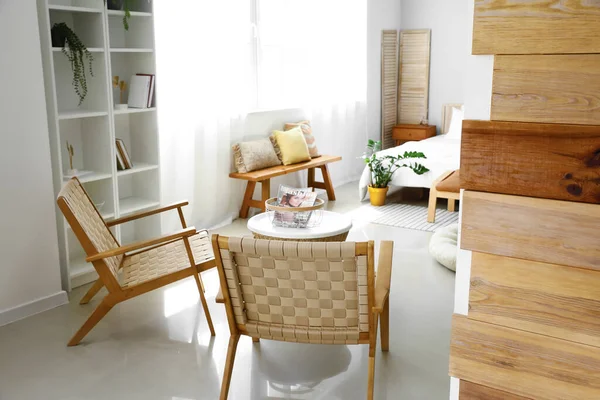 Interior Modern Bedroom Stylish Armchairs — Stockfoto