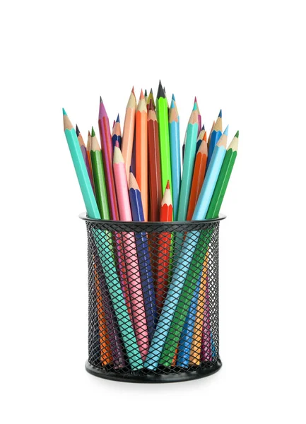 Holder Colorful Pencils White Background — Stock Photo, Image