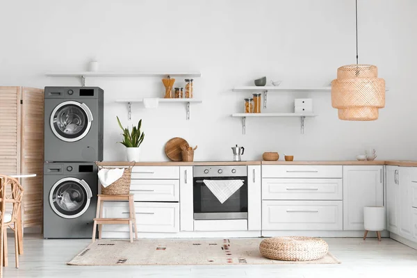 Interior Light Kitchen Two Washing Machines — Zdjęcie stockowe