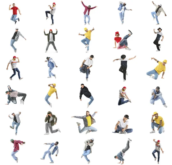 Set Male Hip Hop Dancers Isolated White — Stok Foto