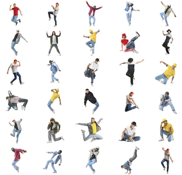 Set Male Hip Hop Dancers Isolated White — Stok fotoğraf