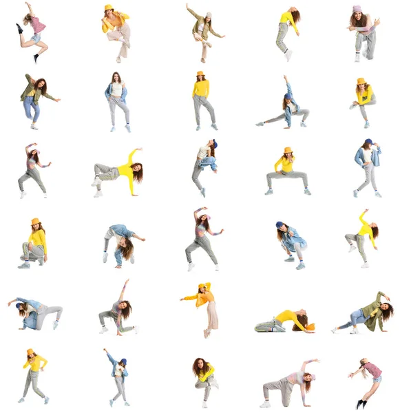 Set Female Hip Hop Dancers Isolated White — Stockfoto