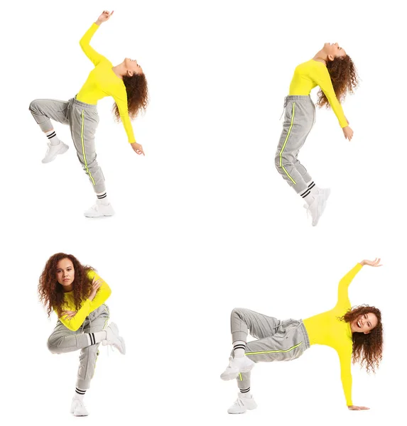 Set Female African American Hip Hop Dancer White Background — Stock Photo, Image