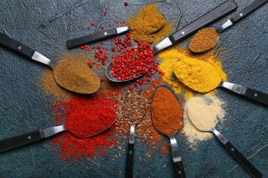 Set of aromatic spices on dark background