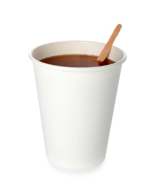 paket servisi olan restoran kağıt bardak kahve beyaz zemin üzerine