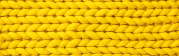 Texture Yellow Knitted Fabric Background Top View Banner Design — Stock Photo, Image