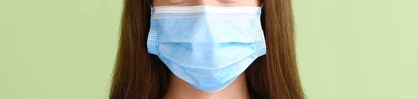 Young Woman Wearing Medical Mask Color Background Closeup — Stock Photo, Image