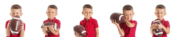 Set Von Kleinen American Football Spieler Isoliert Auf Weiß — Stockfoto
