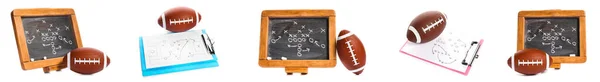 Set Rugby Balls Game Plans Isolated White — Φωτογραφία Αρχείου