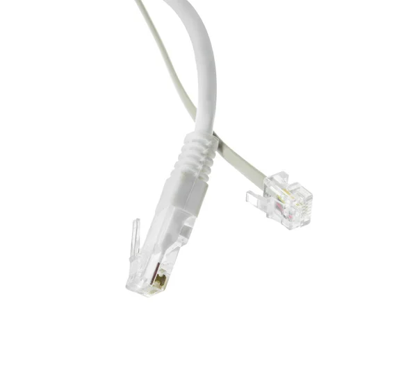 Cables Internet Modernos Aislados Sobre Fondo Blanco Primer Plano — Foto de Stock