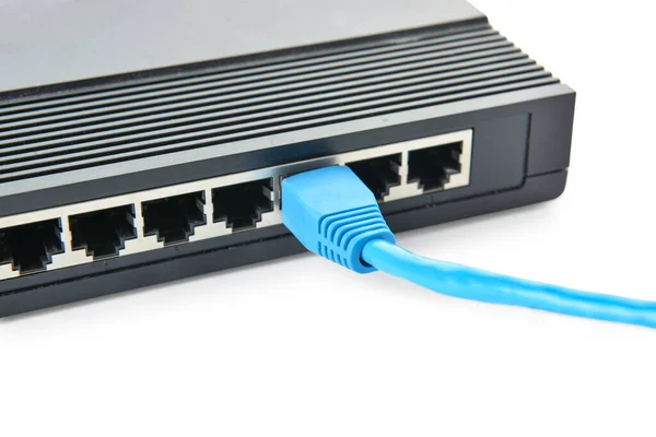 Moderno Router Cable Internet Aislado Sobre Fondo Blanco Primer Plano — Foto de Stock