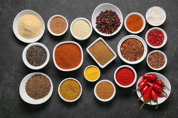 Set Different Aromatic Spices Dark Background — Stock Photo, Image