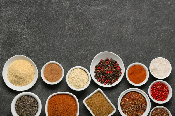 Set Different Aromatic Spices Dark Background — Fotografia de Stock