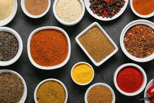 Set Different Aromatic Spices Dark Background — Stockfoto