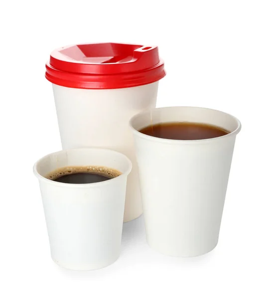 Takeaway Paper Cups Coffee White Background — Stockfoto