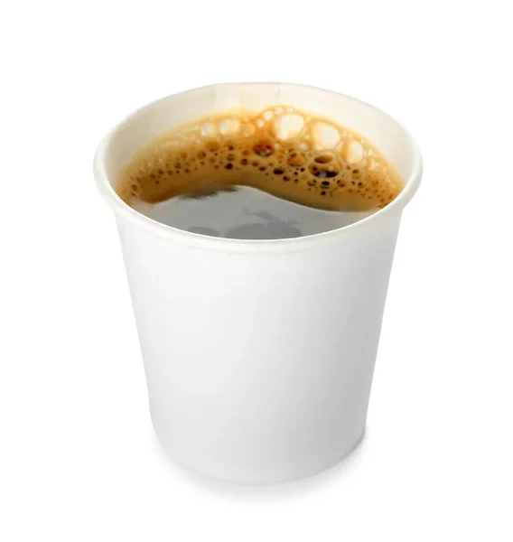 Afhaalmaaltijden Papieren Kopje Koffie Witte Achtergrond — Stockfoto