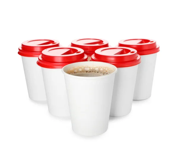 Takeaway Paper Cups Coffee White Background — Stockfoto