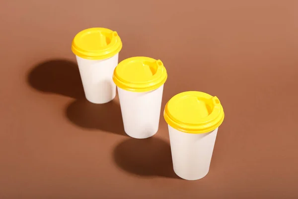 Takeaway Paper Cups Brown Background — Stock Photo, Image