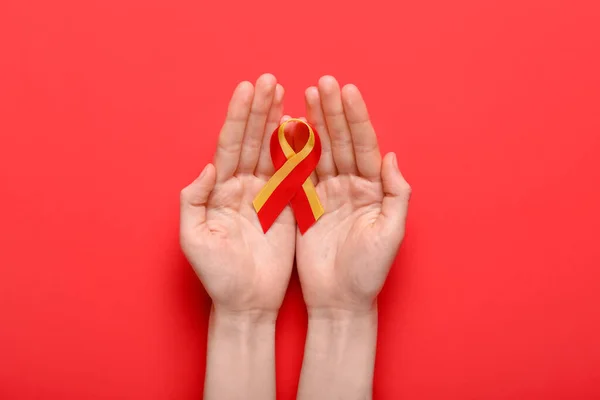 Woman Awareness Ribbon Red Background Hepatitis Concept — Stock Photo, Image