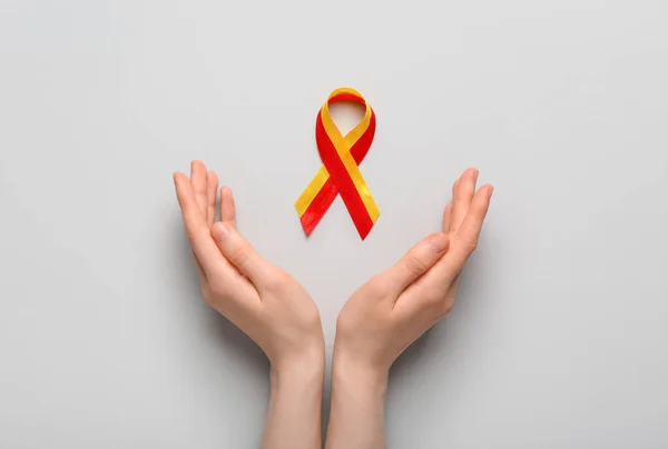 Woman Awareness Ribbon Light Background Hepatitis Concept — Zdjęcie stockowe