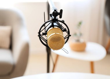 Aydınlık odada profesyonel mikrofon